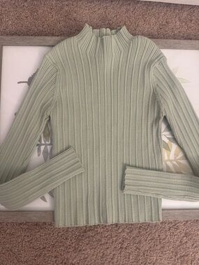 Zara Kids Light Sage Ribbed Mock Neck Sweater